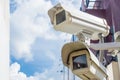 Double security CCTV camera outside the office building. Royalty Free Stock Photo