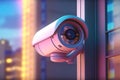 Surveillance futuristic camera on the wall. 3d render illustration