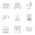 Surveillance icons set, outline style