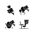 Surveillance management black glyph icons set on white space