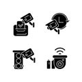 Surveillance system black glyph icons set on white space