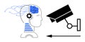 Artificial Intelligence and Surveillance Technology Concept with Digital Human Head and Security Camera Royalty Free Stock Photo