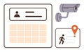 Surveillance and Tracking Interface with Person Icon, Camera, and Navigation Path Royalty Free Stock Photo