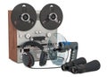 Surveillance and wiretapping concept. Set of spying equipment, 3D rendering