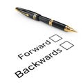 Survey Concept. Forward or Backward Checklist with Golden Fountain Writing Pen. 3d Rendering Royalty Free Stock Photo