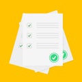 Survey or exam form paper sheets pile with answered quiz checklist and success result assessment, idea of education test Royalty Free Stock Photo