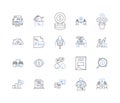 Survey and explore line icons collection. discover, assess, investigate, examine, scrutinize, quiz, audit vector and