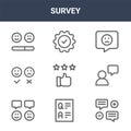 9 survey icons pack. trendy survey icons on white background. thin outline line icons such as testimonial, customer review,