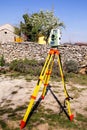 Survey Instrument geodetic device, total station set in the field