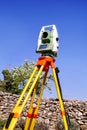 Survey Instrument geodetic device, total station set in the field