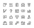 Survey line icons. Quiz and checklist stroke pictograms, customer questionnaire and feedback. Vector feedback option set