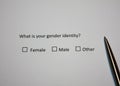 Survey question: What is your gender identity? Female, Male or Other. Sexual and gender nowadays topic