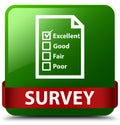 Survey (questionnaire icon) green square button red ribbon in mi