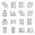 Survey and Questionnaire vector icon set. Included the icons as checklist, poll, vote, mobile, online survey, phone interview, res Royalty Free Stock Photo