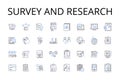 Survey and research line icons collection. Census, Sampling, Investigation, Query, Scrutiny, Inquiry, Analysis vector