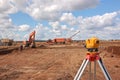 Surveying measuring equipment level theodolite on tripod Royalty Free Stock Photo