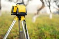 Surveying measuring equipment level theodolite on tripod Royalty Free Stock Photo