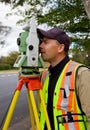 Surveyor checks his work Royalty Free Stock Photo