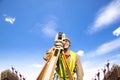 Surveyor engineer making measure on the field