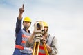 Surveyor engineer making measure with partner Royalty Free Stock Photo