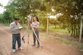 Surveyor or Engineer making measure by Theodolite with partner. Royalty Free Stock Photo