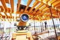 Surveyor equipment at construction site Royalty Free Stock Photo