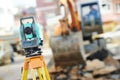 Surveyor equipment at construction site Royalty Free Stock Photo