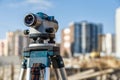 Surveyor equipment GPS system or theodolite outdoors at highway construction site.Measuring instrument close-up. Surveyor Royalty Free Stock Photo