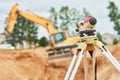 Surveyor equipment level outdoors at construction site Royalty Free Stock Photo