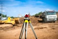Surveyor equipment optical level or theodolite at construction