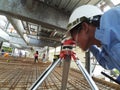 Surveyor equipment. SurveyorÃ¢â¬â¢s telescope at construction site or Surveying for making building construction.