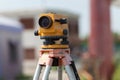 Surveyor equipment tacheometer or theodolite outdoors at construction site Royalty Free Stock Photo