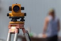 Surveyor equipment tacheometer or theodolite outdoors at construction site Royalty Free Stock Photo