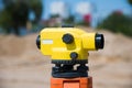 Surveyor equipment tacheometer or theodolite outdoors at construction site Royalty Free Stock Photo