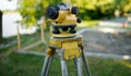 Surveyor equipment theodolite on the construction site. Land surveying with optical measurement tools. Royalty Free Stock Photo