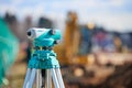 Surveyor equipment theodolite outdoors at construction site - blurry background Royalty Free Stock Photo