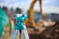 Surveyor equipment theodolite outdoors at construction site - blurry background Royalty Free Stock Photo