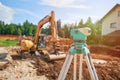 Surveyor equipment theodolite outdoors at construction site Royalty Free Stock Photo