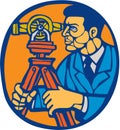 Surveyor Geodetic Theodolite Woodcut Linocut