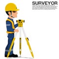 A surveyor is setting up the optical level on transparent background