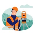 Surveyor and theodolite. Geodetic works. Cadastral engineer.