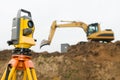 Surveyor theodolite on tripod Royalty Free Stock Photo