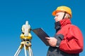 Surveyor theodolite worker Royalty Free Stock Photo