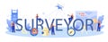 Surveyor typographic header concept. Land surveying technology. Royalty Free Stock Photo