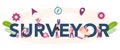 Surveyor typographic header. Geodesy science , land surveying technology