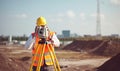 Surveyor using theodolite to measure angles on construction site Creating using generative AI tools