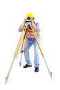 Surveyor worker making measurement and isolated