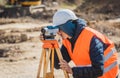 Surveyor worker with theodolite equipment at construction site Royalty Free Stock Photo