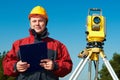 Surveyor worker with theodolite