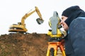 Surveyor works with theodolite Royalty Free Stock Photo